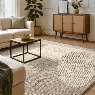 Villeroy & Boch Peas Wollteppich 80 x 150 cm Beige/Weiß