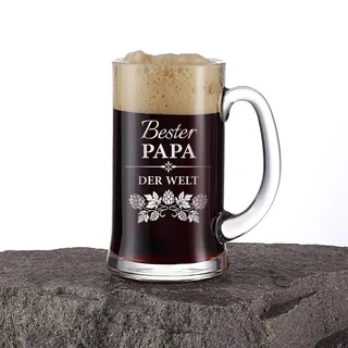 Brilant Bierglas mit Gravur Bester Papa der Welt, Kristallglas, 1 x 500 ml | Vatertagsgeschenk für Papa, Bierkrug personalisiert Vatertag, Geschenk zum Vatertag, bleifrei, Geschenkverpackung, Handarbeit