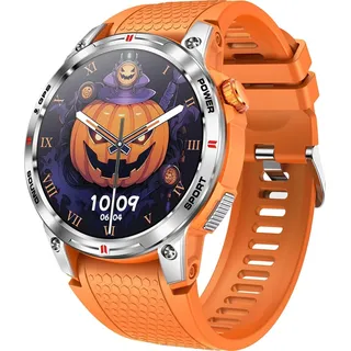 GPS Smartwatch Herren Damen Fitnessuhr mit Telefonfunktion, Fitnesstracker Schrittzähler, Militär Outdoor Uhr Kompass, Sportuhr mit Pulsuhr - Orange