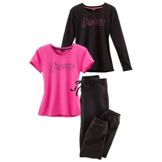 VIVANCE Dreams Pyjama Set, 3 teilig, mit Frontschriftzug, pink