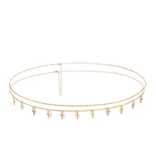 Faletony Damen Kettengürtel Kreuz Taillenkette Gürtel Eleganter Schmaler Kettengürtel Gold Verstellbarer Taillenkettengürtel für Mädchen und Frauen Jeans Kleider