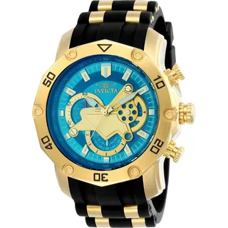 Invicta Pro Diver - SCUBA 23426 Herren uhr - Wasserdicht - Analog - Quarzuhrwerk - Edelstahl mit blauen zifferblat - 50mm - Gold