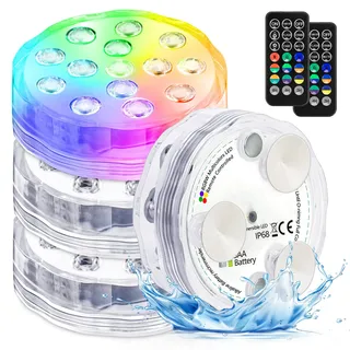 Poolbeleuchtung Unterwasser Pool Licht mit Fernbedienung, Wasserdicht Teich Lichter mit Upgrade Saugnäpfe, Magnete, 16 veränderbare Farben LED-Licht für Underground Pool Brunnen Teich Aquarium
