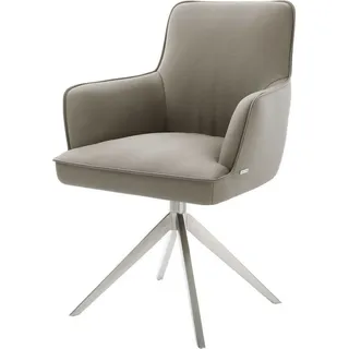 DeLife Drehstuhl Heira-Flex mit Armlehnen Echt-Leder Schlamm Kreuzgestell breit Edelstahl 360° drehbar Wippfunktion Taschenfederkern, Esszimmerstühle