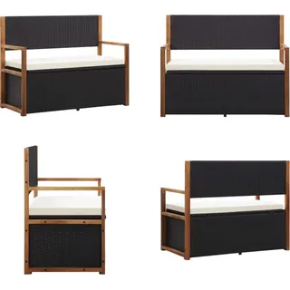 vidaXL Bank mit Stauraum 115 cm Poly Rattan Massivholz Akazie Schwarz - Aufbewahrungsbank - Aufbewahrungsbänke - Garten-Aufbewahrungsbank - Garten-Aufbewahrungsbänke - Schwarz
