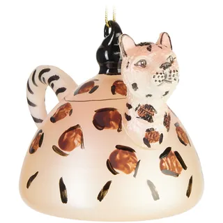 BRUBAKER Teekanne Leopard Weihnachtskugel aus Glas - Handbemalt - Christbaumschmuck Lustig - Christbaumkugel Figuren Weihnachtsdeko - Bunt