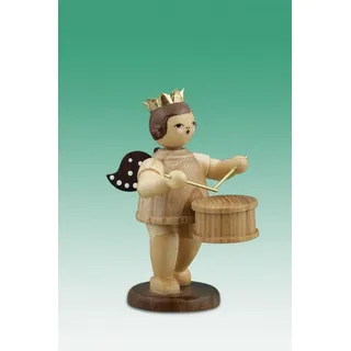 Engelmusikant Engel mit Trommel mit Krone natur Höhe ca 6 cm NEU Holzengel Holz