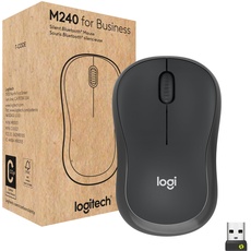 Logitech M240 for Business geräuscharme kabellose Maus, sicherer Logi Bolt USB-Empfänger, Bluetooth, weltweit Zertifiziert für Windows, Mac, Chrome, Linux, iPadOS, Android – Grafit
