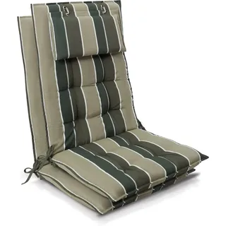 Beautissu 2er Set Sun-HL Hochlehner Auflage 120x50x8cm Grün-Gestreift
