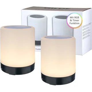 GILDE Tischlampe Kabellos Nachttischlampe Touch LED Lampe Batteriebetrieben - Stilllicht 2 x Tischleuchte mit Timer 8 Farben aus Kunststoff – Weiß Schwarz Höhe 12 cm