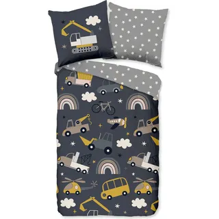 Duvet cover Good Morning 135x200 + 1* 80x80 cm - Work vehicles - Grau