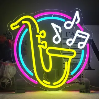 Horseneon Saxophon Neon Schild Musik Neon Sign Music Neons Light Leuchtreklame für Wanddekor USB Dimmbare LED Neonlichter für Schlafzimmer Musik Live-Studio Musik Bar