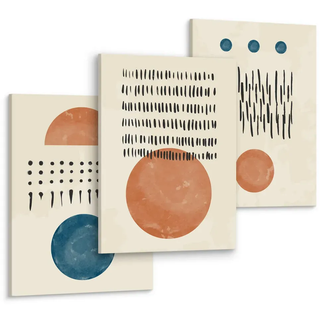 Muralo Leinwandbilder 3-er Set Abstrakte Kunst , Blau, Grün, Schwarz, Beige, Braun, Orange, Türkis , Textil , Abstrakt, Kunstzeichnung , Rechteckig , 90x40 cm , Bilder & Rahmen, Bilder