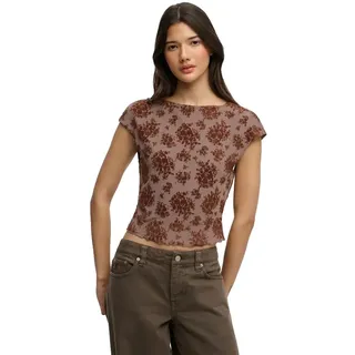 Superdry Flocked Mesh Kurzarm-oberteil - Sparrow Brown - XS
