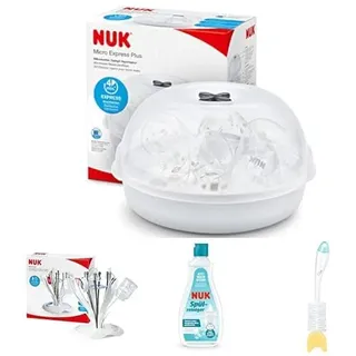NUK Micro Express Steriliser with NUK MultiDry Rack, Bottle Cleanser and Bottle Claning Brush Bundle