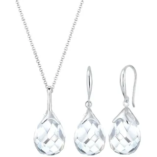 Elli Schmuckset Damen Tropfen Anhänger klassisch edel mit Bergkristall in 925 Sterling Silber