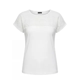 Spitzenshirt GOLDNER "Spitzenshirt aus Jersey und Baumwolle", Damen, Gr. 44, weiß, Obermaterial: 95% Viskose CV. 5% Elasthan EL., normal, U-Boot-Ausschnitt, elastischer Saum, Shirts Spitzenshirt, Spitze im Vorderteil