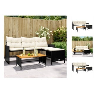 vidaXL Gartensofa in L-Form mit Tisch und Kissen Schwarz Poly Rattan