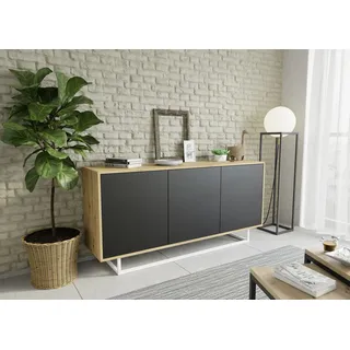 Kommode SANAYI II Artisan Eiche/ Schwarz Matt, Untergestell Farbe- Weiß - Schwarz