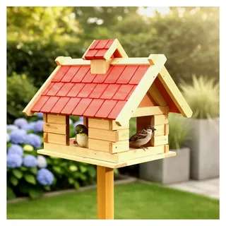 Großes Vogelhaus aus Holz XXL 44×34×37 cm – Vogelhäuschen mit Holzschindeln – Futterhaus für Wildvögel – stabile Vogelvilla als Futterstation