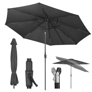 Sekey 350cm Sonnenschirm mit Kurbel und Auto Kippen,Marktschirm für Terrasse,Balkon & Garten,Windfest Stabil UPF 50+,Grau,Rund