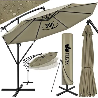 tillvex Sonnenschirm Braun Ø 300 cm Ampelschirm Gartenschirm Marktschirm Kurbel Balkon Alu Neigbar - Braun
