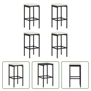 The Living Store Barhocker mit Kissen 4 Stk. Schwarz Poly Rattan - Schwarz