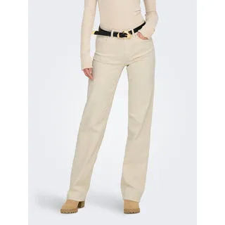 Only Straight-Jeans ONLY "ONLBLUSH MID STRAIGHT DNM DOT NOOS", Damen, Gr. XS (34), Länge 32, beige (ecru), Denim/Jeans, Obermaterial: 92% Baumwolle, 6% Elastomultiester, 2% Elasthan, unifarben, regular fit lang, Jeans Straight-Jeans, 5-Pocket Style