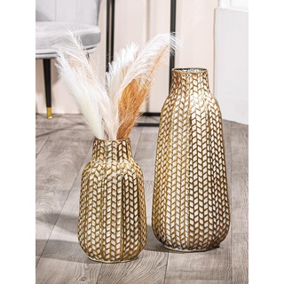 Casablanca Deko Vase groß - Moderne Metallvase Dekoration Pampasgras Wohnzimmer - Geschenk Geburtstagsgeschenk - Farbe: Gold Höhe 38 cm