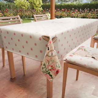 Petti Artigiani Italiani - Tischdecke für Ostern, schmutzabweisend, quadratisch, für die Küche, Design Pink Hase, X4 Plätze (140 x 140 cm), 100% Made in Italy