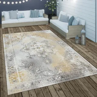 Outdoor Teppich Terrasse Balkon Vintage Pastell Küchenteppich Orient Designs Grösse 160 cm Rund - Gelb