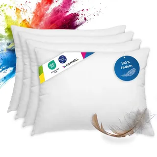 wometo 4er Set Federkissen 100% Federn 40x60-300g Oeko-TEX (4 Stück) | Füllkissen, Sofakissen mit Bezug 100 % Baumwolle weiß (Innenkissen / Kissenfüllung / Kopfkissen)