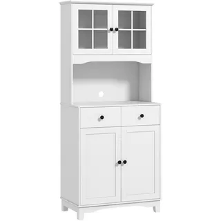 Homcom Küchenbuffet Hochschrank mit Mikrowellenregal 74,5 x 40 x 172 Weiß