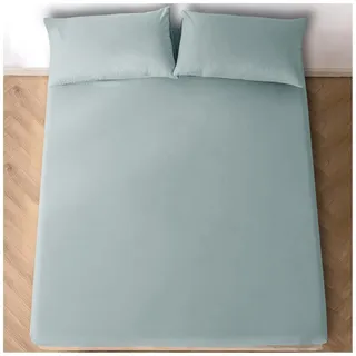 Premium Unifarbenes Spannbetttuch, waschbare Bettwäsche und Leinen, fusselfrei, superweiches Bettlaken, 122 cm Doppelbett, zartes Blau