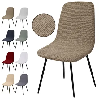 Stuhlhussen 6er Set, Stretch Stuhlbezug Jacquard Esszimmerstühlhussen Universal Stuhlhussen Abnehmbarer Waschbarer Stuhlabdeckung für Esszimmer,Hotel,Bankett,Hochzeit,Partys Deko(T-Kamel,6er Set)
