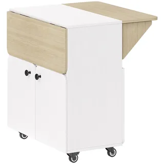 Homcom Esstisch Klappbarer Mobiler Küchentisch für 2-4 Personen, Klapptisch mit Rolle , Weiß , Kunststoff , Nachbildung , 3 Fächer , Rechteckig , Rollen , 83x75x70 cm , Esszimmer, Esstische