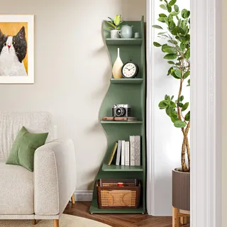 LITTLE TREE Kleines Eckregal, modernes 5-stufiges Wand-Eckregal, stilvolles Bücherregal für kleine Räume, Wohnzimmer, Schlafzimmer, Grün
