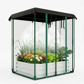 3-in-1 Hochbeet Set - Metall Pflanzkasten 60x60x30 cm - Schattennetz - Insektennetz - Tropfbewässerung - selbstbewässernd