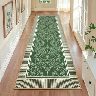 GEANUP Modern Grün Küchenläufer 80x200 cm Waschbar rutschfest Kurzflor | Gestreifter Teppich Läufer Flur Lang, Weicher Flurteppich für Eingang Schlafzimmer Wohnzimmer Schlafzimmer Waschküche