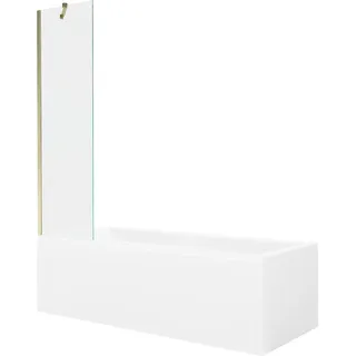 Mexen Cubik rechteckige Badewanne 170 x 70 cm mit Verkleidung und 1-flügeligem Paravent 50 cm, transparent, gold - 550317070X95?