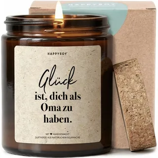 Glück ist, dich als Oma zu haben - Duftkerze mit Spruch als Geschenk für Oma, liebevolle Geschenkidee für Großmutter, Kerze im Glas mit blumigem Duft