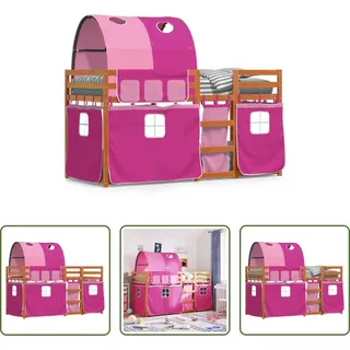 The Living Store Etagenbett mit Vorhängen Rosa 80x200 cm Massivholz Kiefer - Rosa