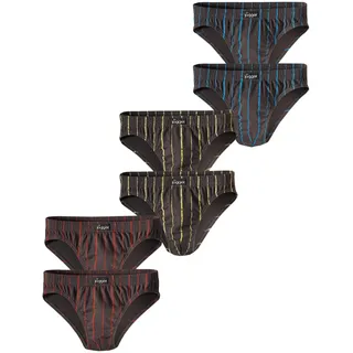 Slip LE JOGGER, Herren, Gr. 4, 6 Stk., bunt (grau, rot, grau, blau, grau, gelb), Jersey, Obermaterial: 95% Baumwolle, 5% Elasthan, gestreift, körpernah, Unterhosen Slip, aus Baumwoll-Stretchqualität, Topseller