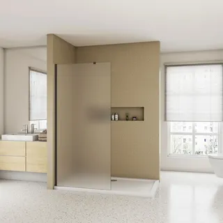 AICA walk in dusche 140X200cm Milchglas Duschwand 10mm NANO ESG-Glas mit Schwarz einstellbar 73-120cm Stabilisator Duschabtrennung Duschtrennwand Duschkabine