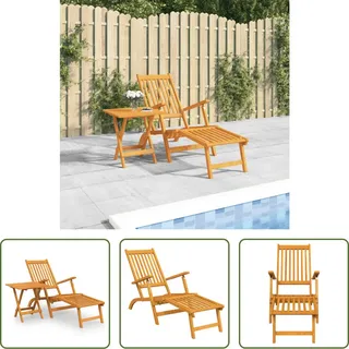 The Living Store Gartenliege mit Fußteil und Tisch Massivholz Akazie - Braun