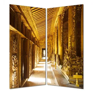 Wallario selbstklebende Duschrückwand x 200 cm mit Motiv Buddhistischer Tempel aus Holz - Mandaley - Wandverkleidung mit Hochglanzlaminat in Glasoptik