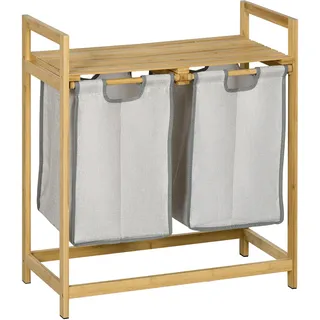 Homcom Wäschekorb 2 abnehmbaren Wäschesacke, Griff, Plattform, Laundry Baskets Wäschebox, für Waschküche Schlafzimmer Badezimmer Natur
