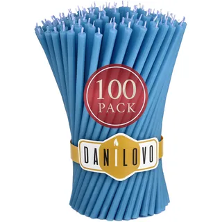 Danilovo Reine Bienenwachskerzen, Türkis, 100 Stück, 18,5 x 0,61 cm | Für Kirchgebet, Rituals, Deko oder Geburtstagskerzen, Honigduft, Tropffrei, Rauchfrei, Hohe, dünne Spitzkerzen