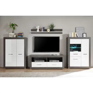 Wohnwand HOME AFFAIRE "Etero", grau (schwarz concret, weiß mdf hochglanz, applikation schwarz concret), B:370cm, Kastenmöbel-Sets, Wohnwand