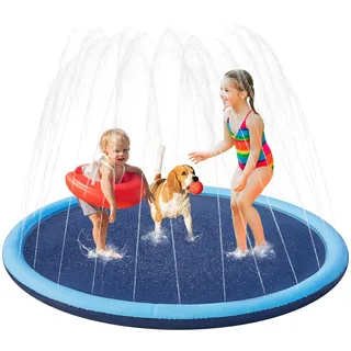 Yaheetech Hundepool 170cm, Faltbarer Splash Sprinkler Pad, 0.58mm Verdickt Wasserspielmatte, Anti-Rutsch & 4 Flicken, Hunde Wasserspielzeug Hundeplanschbecken, Sprühmatte Sprühkissen für Sommer Garten